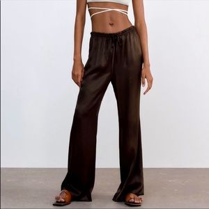 Zara brown satin effect drawstring pants